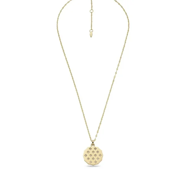 Fossil Geel vergulde stalen Sadie ketting met hanger - Zon en ster (CZ Wit) JF04382710
