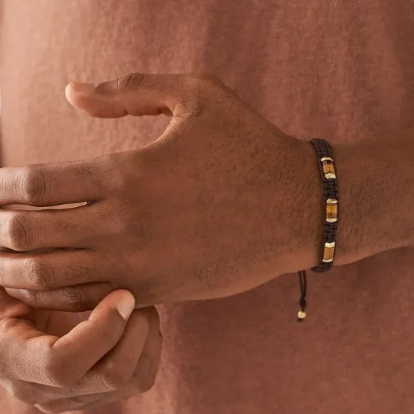 Fossil Stalen All Stacked Up armband - Beaded (Tijgeroog Bruin) JF04471710
