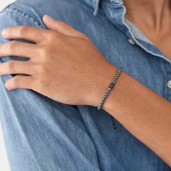 Fossil Stalen armband - Beaded (Hematiet Grijs) JF04416793