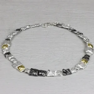 Jéh Jewels Touch of Gold collier - Blokjes zilver oxy en verguld 20969