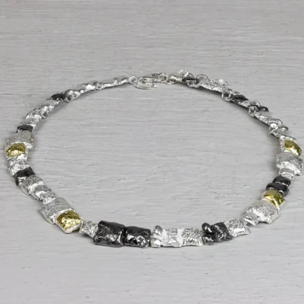 Jéh Jewels Touch of Gold collier - Blokjes zilver oxy en verguld 20969