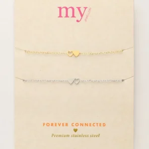 My Jewellery Armbanden set Best Friends met goudkleurig en zilverkleurige hartjes - Bicolor MJ10342-1700