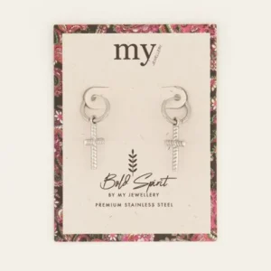 My Jewellery Bold Spirit oorbellen met geribbeld kruis - Zilver MJ07688-1500
