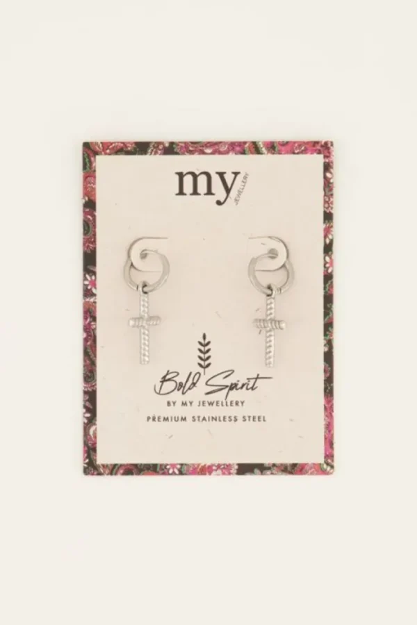 My Jewellery Bold Spirit oorbellen met geribbeld kruis - Zilver MJ07688-1500