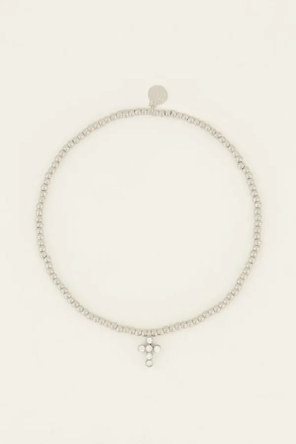 My Jewellery Bold Spirit armband elastisch met strass kruis - Zilver MJ07705-1500