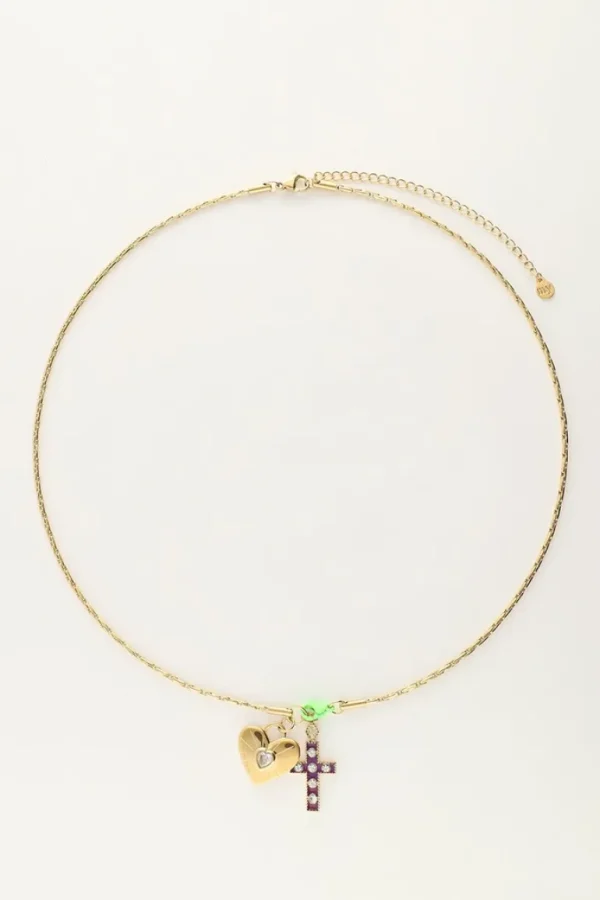 My Jewellery Candy ketting hartje kruisje groen slotje - Goud MJ08348-1200