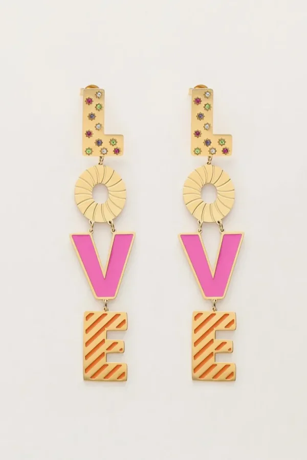 My Jewellery Candy oorbellen Love roze - Goud MJ10165-1200