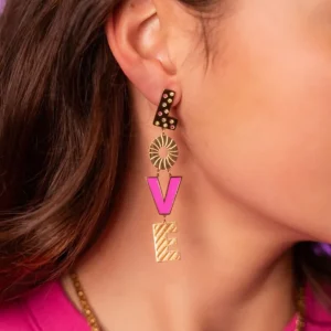 My Jewellery Candy oorbellen Love roze - Goud MJ10165-1200