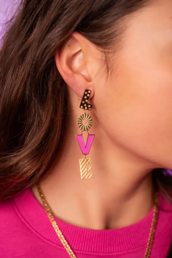 My Jewellery Candy oorbellen Love roze - Goud MJ10165-1200