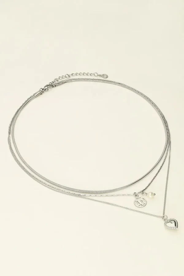 My Jewellery Ketting 3 lagen met logo hartje en parel - Zilver MJ09232-1500