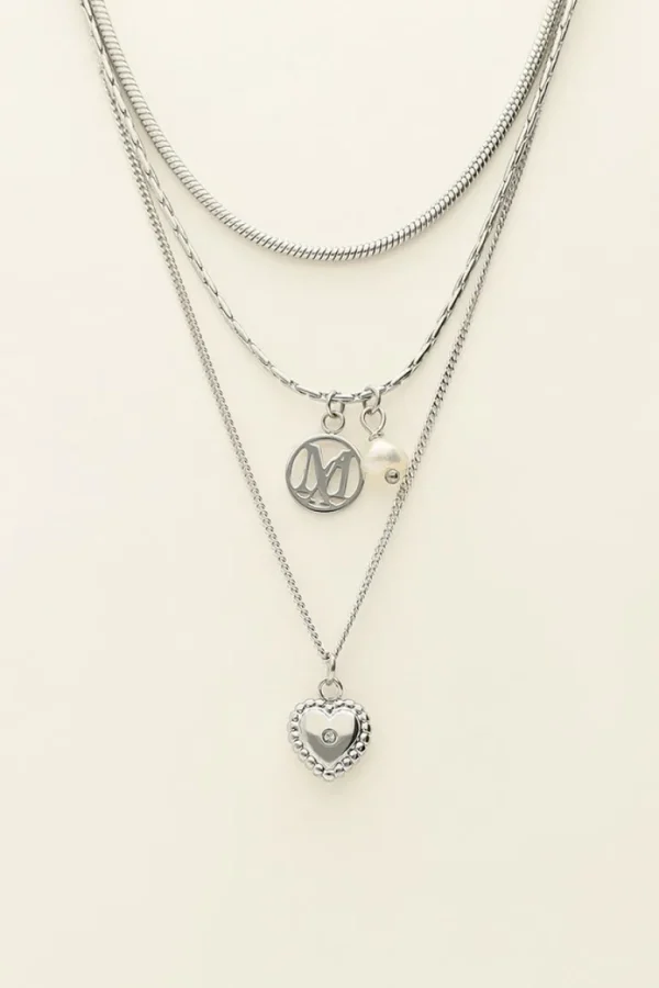 My Jewellery Ketting 3 lagen met logo hartje en parel - Zilver MJ09232-1500