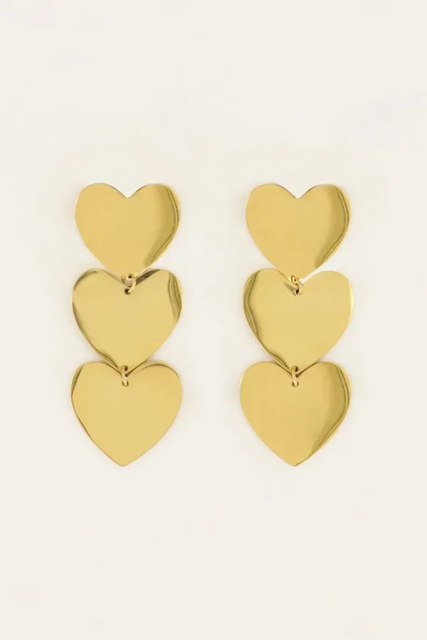 My Jewellery Oorknoppen Statement 3 harten - Goud MJ07366-1200