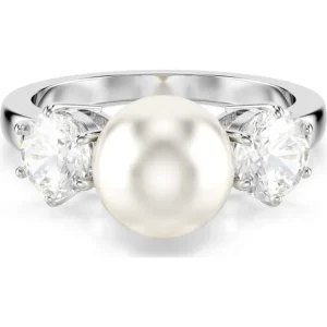 Swarovski Matrix ring Ronde slijpvorm Crystal Pearl Zilver/Wit