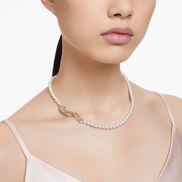 Swarovski Nice ketting Veer met parels Rosé/Wit (40,5 cm) 5669221