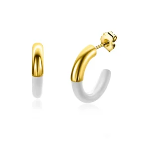 Zinzi Geel vergulde zilveren oorbellen - Trendy gekleurde (16,4 x 2,6 x 3,3 mm Emaille Wit) ZIO2315W