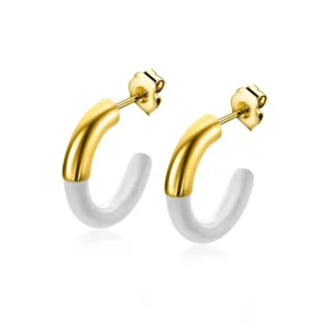Zinzi Geel vergulde zilveren oorbellen - Trendy gekleurde (16,4 x 2,6 x 3,3 mm Emaille Wit) ZIO2315W