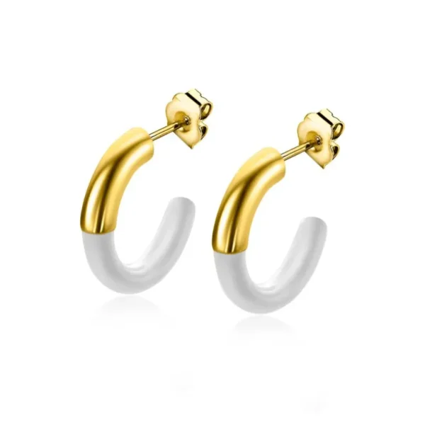 Zinzi Geel vergulde zilveren oorbellen - Trendy gekleurde (16,4 x 2,6 x 3,3 mm Emaille Wit) ZIO2315W