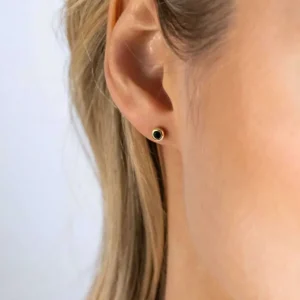 Zinzi Geel vergulde zilveren oorbellen - Ronde knopjes (4 mm CZ Zwart) ZIO1177ZG