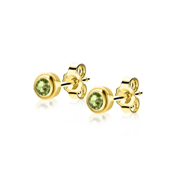Zinzi Geel vergulde zilveren oorbellen - Rond met Geboortesteen Peridot maand Augustus (CZ Groen) ZIO-AUG