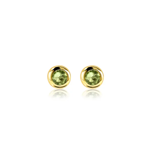 Zinzi Geel vergulde zilveren oorbellen - Rond met Geboortesteen Peridot maand Augustus (CZ Groen) ZIO-AUG