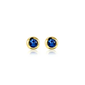 Zinzi Geel vergulde zilveren oorbellen - Rond met Geboortesteen Saffier maand September (CZ Blauw) ZIO-SEP