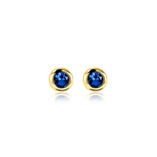 Zinzi Geel vergulde zilveren oorbellen - Rond met Geboortesteen Saffier maand September (CZ Blauw) ZIO-SEP
