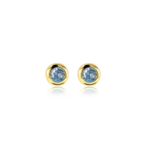 Zinzi Geel vergulde zilveren oorbellen - Rond met Geboortesteen Topaas maand December (CZ Blauw) ZIO-DEC
