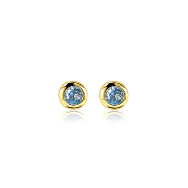 Zinzi Geel vergulde zilveren oorbellen - Rond met Geboortesteen Topaas maand December (CZ Blauw) ZIO-DEC