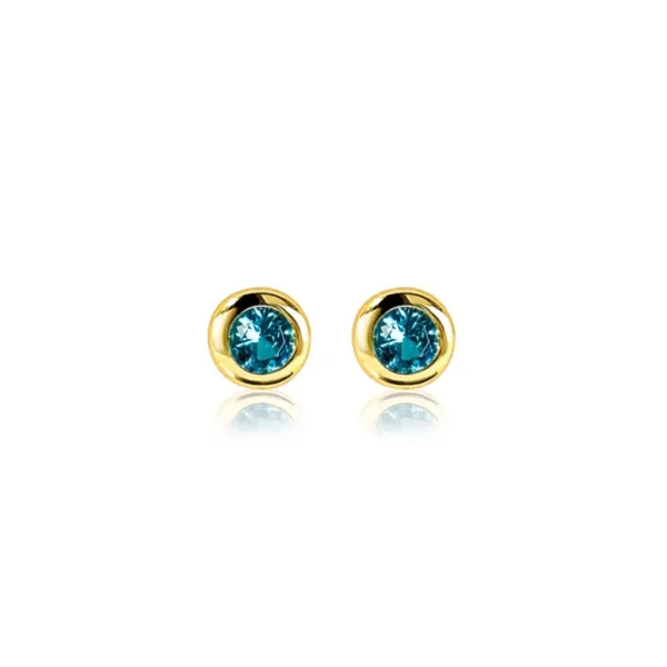 Zinzi Geel vergulde zilveren oorbellen - Rond met Geboortesteen Aquamarijn maand Maart (CZ Blauw) ZIO-MRT