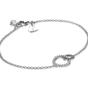 Zinzi Zilveren armband - Verbonden Open Rondjes (CZ Zwart/Wit) ZIA1987