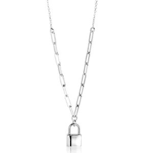 Zinzi Zilveren ketting met hanger - Paperclip schakel met trendy slotje als bedeltje (40 - 45 cm) ZIC2355
