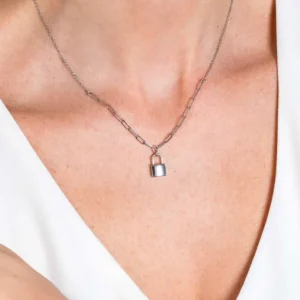 Zinzi Zilveren ketting met hanger - Paperclip schakel met trendy slotje als bedeltje (40 - 45 cm) ZIC2355