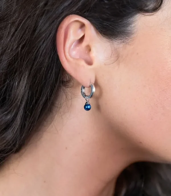 Zinzi Zilveren oorbedels - Parel (Blauw) ZICH1749B