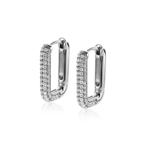 Zinzi Zilveren oorbellen - Luxe rechthoekige klapcreolen (18 mm CZ Wit) ZIO2222Z
