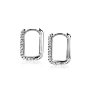 Zinzi Zilveren oorbellen - Luxe rechthoekige klapcreolen (15 mm CZ Wit) ZIO2221Z