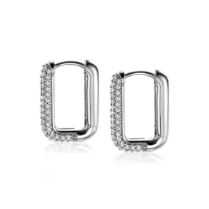 Zinzi Zilveren oorbellen - Luxe rechthoekige klapcreolen (18 mm CZ Wit) ZIO2222Z